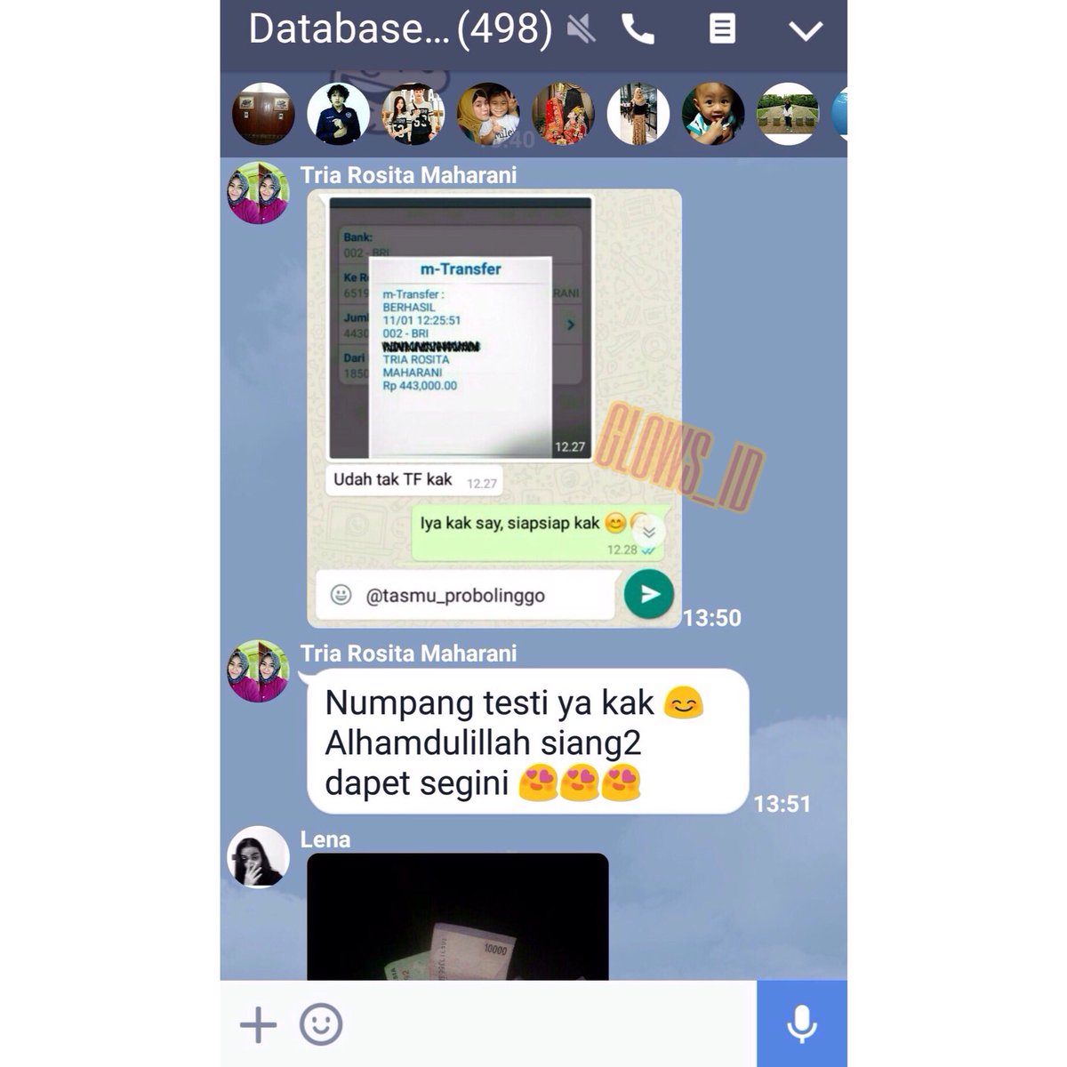 glowsdatabase's tweet image. TESTI,AYO JOIN BISNIS DATABASE PIN KOMVEKSI. MODAL CUMA 50K
NO TIPU"‼️Ask?
Line : alchiyo97 (atau pakai @) 
WA: 082176632315 #Databasemurah
