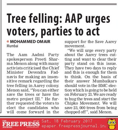 AAPInNewsMH's tweet photo. Tree felling: #AAP urges voters, parties to act https://t.co/TOz6hs36Ay