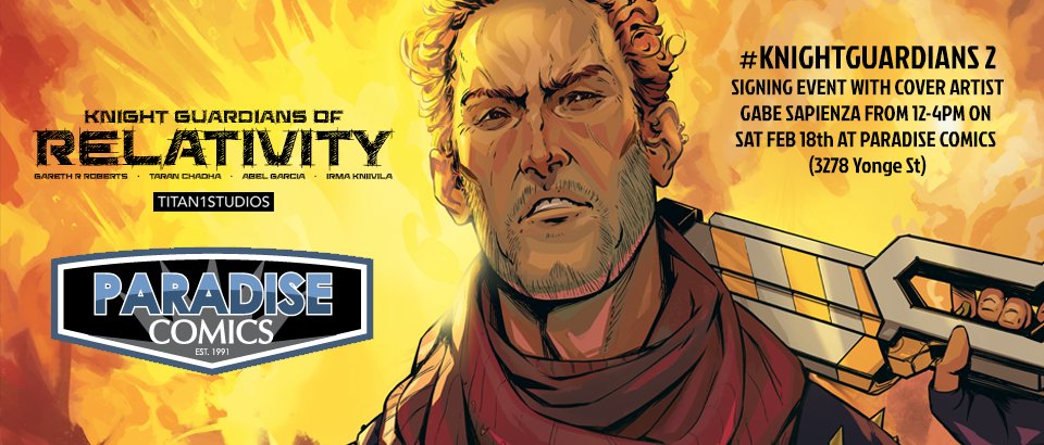 TITAN1STUDIOS's tweet photo. We're @ParadiseComics tomorrow between 12-4pm with #KnightGuardians cover artist @GabeSapienza! Come in and get it signed! #SCIFI #Comics https://t.co/Eice03sEus
