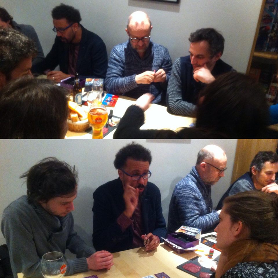 les auteurs <a href="/Bruno_Faidutti/">Bruno Faidutti</a> et <a href="/eric_lang/">Eric Lang (@ericlang .bsky.social)</a> présentaient les projets en cours au Nid hier soir ! Belles soirée #j2s