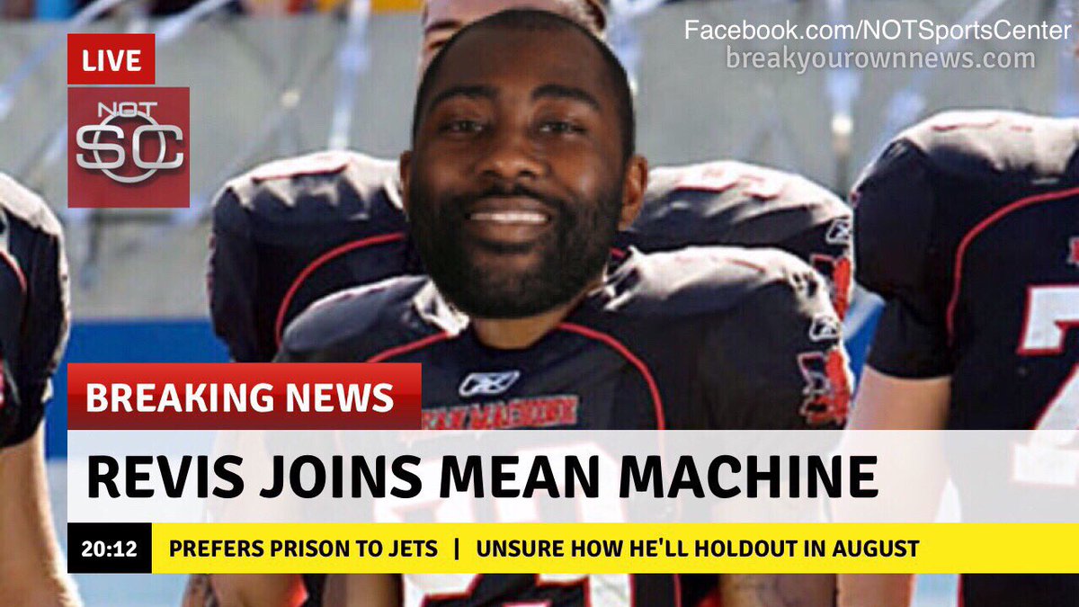 NOTSportsCenter's tweet photo. BREAKING: Facing 4 felony charges, Darrelle Revis has agreed to a 1 year deal with the Mean Machine https://t.co/zUk6F5vzUy