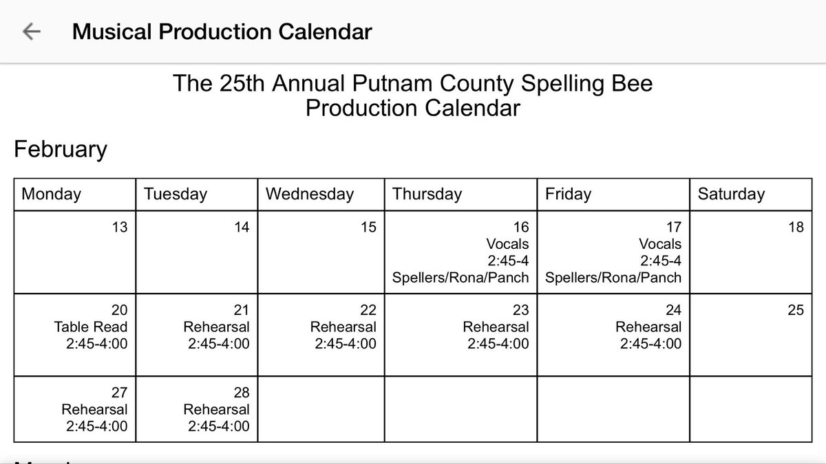 February rehearsal schedule if you haven't seen it yet!!