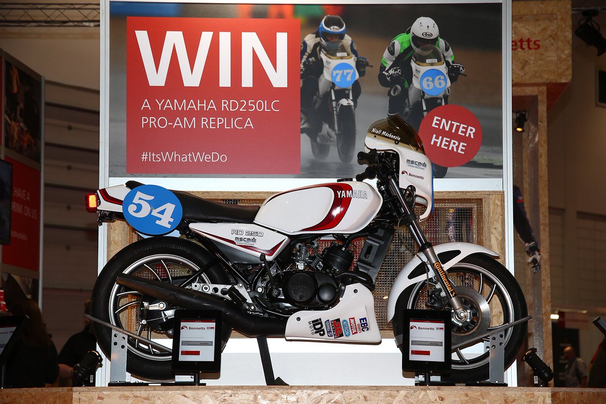 bennetts_bike's tweet photo. Heading to the London #MCNshow today? Pop over to the @bennetts_bike stand for your chance to WIN this Yamaha RD250LC Pro-Am replica! https://t.co/zx7Upcauyn