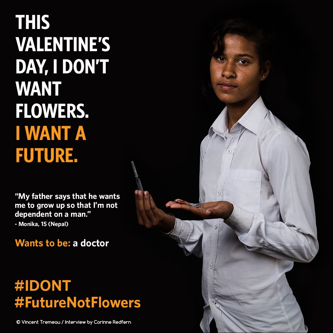 UNFPAPalestine's tweet photo. Monika's dream is to become a doctor. Help girls to plan their future, not become child brides #IDONT #FutureNotFlowers #ValentinesDay https://t.co/HPudl54HLa