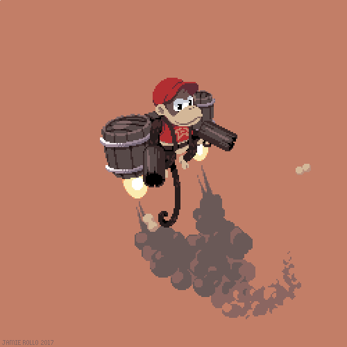 Khoklavixche's tweet photo. Diddy Kong and his jetpack for @Pixel_Dailies #pixel_dailies #pixelart. https://t.co/a6x1xBptvj