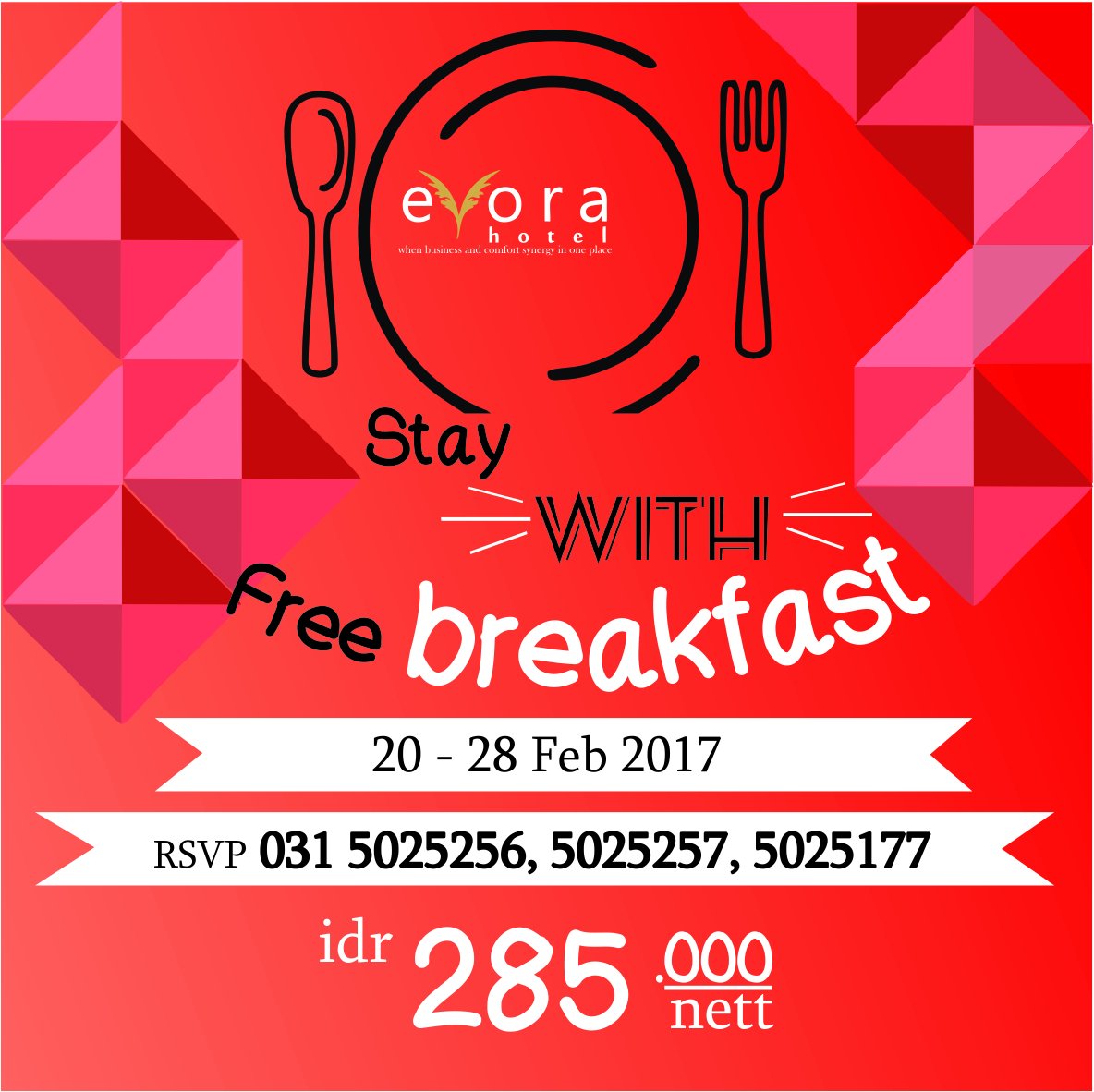Yeaaay....
Stay with free breakfast ^^
from 20 - 28 Feb 2017
