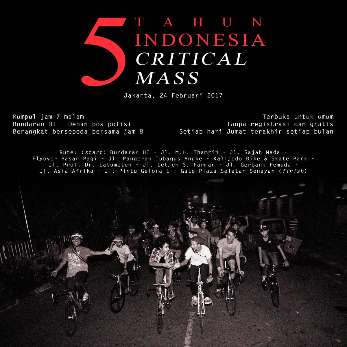 fixietas's tweet photo. Jumat depan ICM genap 5 tahun. Mari sama-sama kita ramaikan! Bantu sebarkan, kawan!

#5tahunICM #ICM0217 #criticalmass https://t.co/wAiHqgbcCQ
