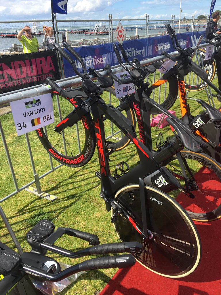 VanLooyDiego's tweet photo. Bike Racked for tomorrows race ! #VanLooyDiego #Number34 #IM703Geelong #VeldemanBVBA #TREKUSA #BONTRAGER https://t.co/KVbaXM23qX