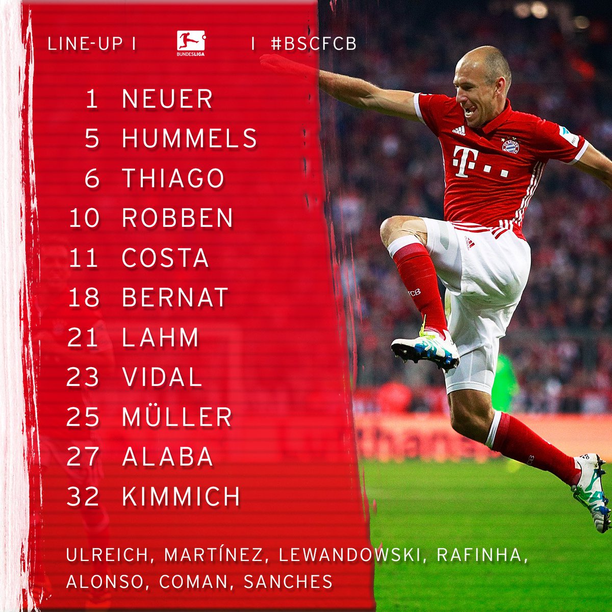 Unsere Aufstellung gegen Berlin. #BSCFCB https://t.co/6bUYGaLz3Q