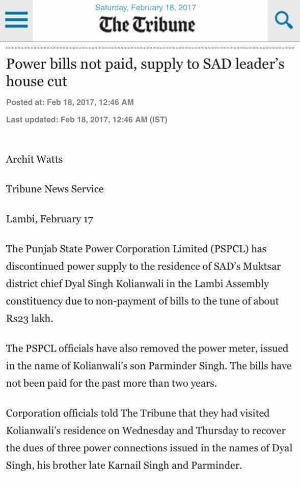 sukhmanbal71's tweet photo. PSPCL cuts power supply to residence of Badal's hitman Kolianwali due to unpaid bills of 23 lacks from last 2 years . Shame ! https://t.co/eDwwPIyJOk