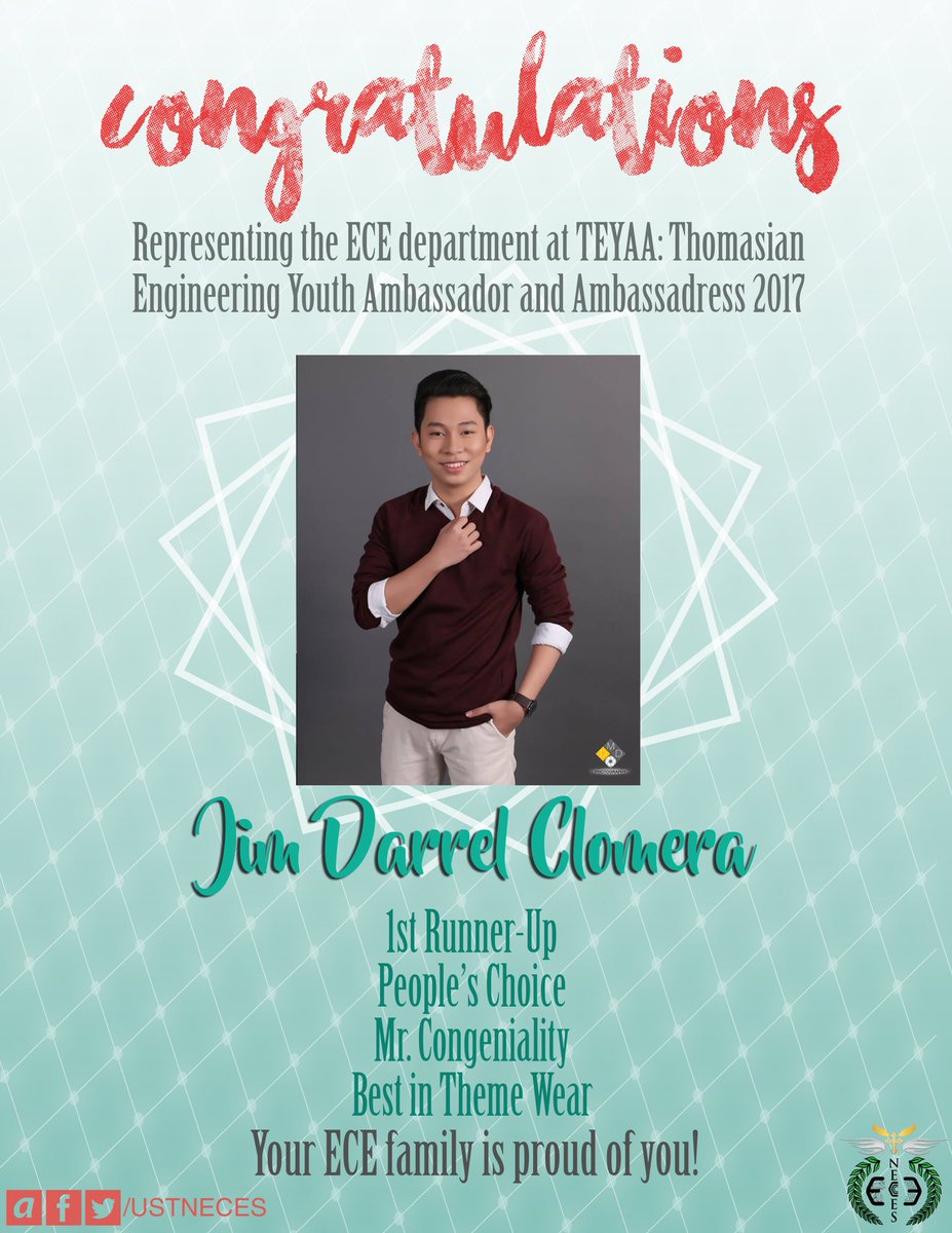 ustneces's tweet photo. Thank you and congratulations, Ms. Valeria Ada and Mr. Jim Clomera!
Your ECE family is proud of you!
#ECEPride https://t.co/esKJFq3MdH