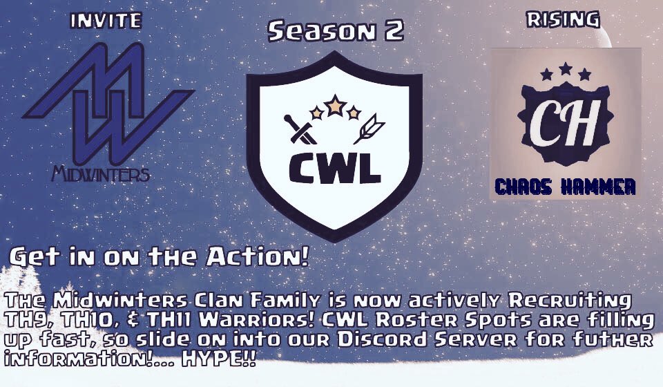 Join NOW for CWL Season 2 Invite League! Discord.gg/SFTAAS3
