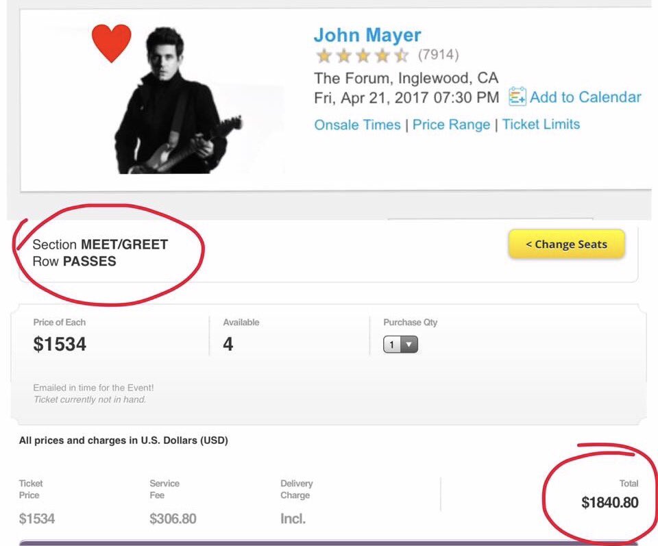 carriehigginsis's tweet photo. @JohnMayer Ur worth every penny, but I couldn't rub enough of them together to swing this ticket. #notastalker #justsmitten https://t.co/jyFrowJYCh