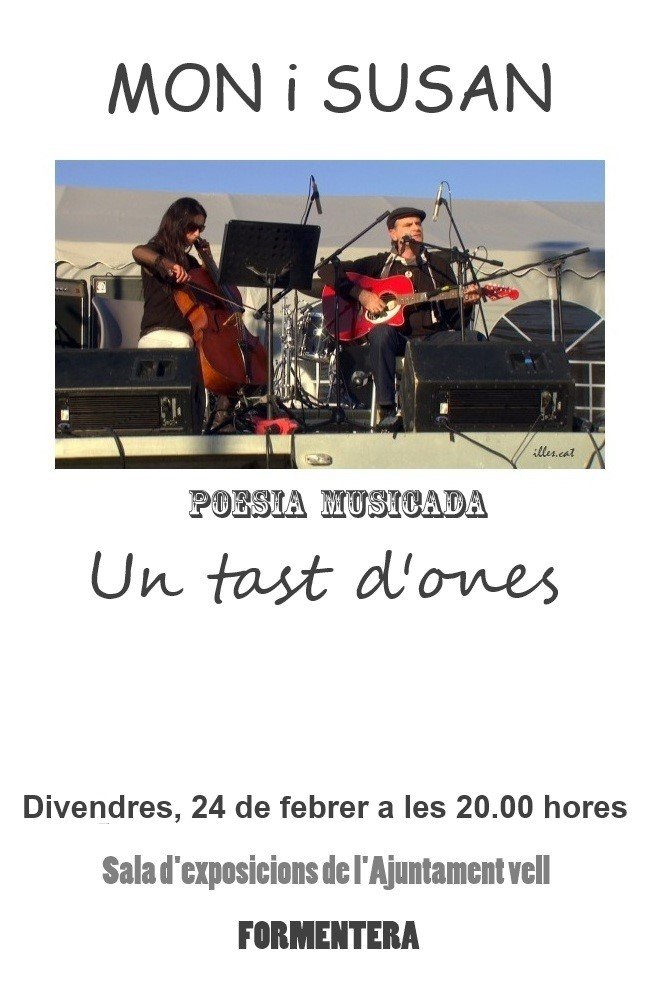 ProduIlles's tweet photo. Mon i Susan actúen a Formentera!
Divendres, 24 de febrer a les 20.00 hores
Sala d'exposicions de l'Ajuntament Vell
#UnTast https://t.co/Od2vSQEfd8