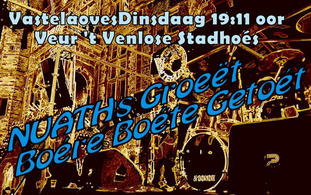 NUATH's tweet photo. Groeët Boére Boéte Getoét: https://t.co/me7GO21ozh
Op VastelaovesDinsdaag veur 't Venlose Stadhoés um 19:11 oor.
Met de snót veuraan ? https://t.co/WMSWFXxNIU