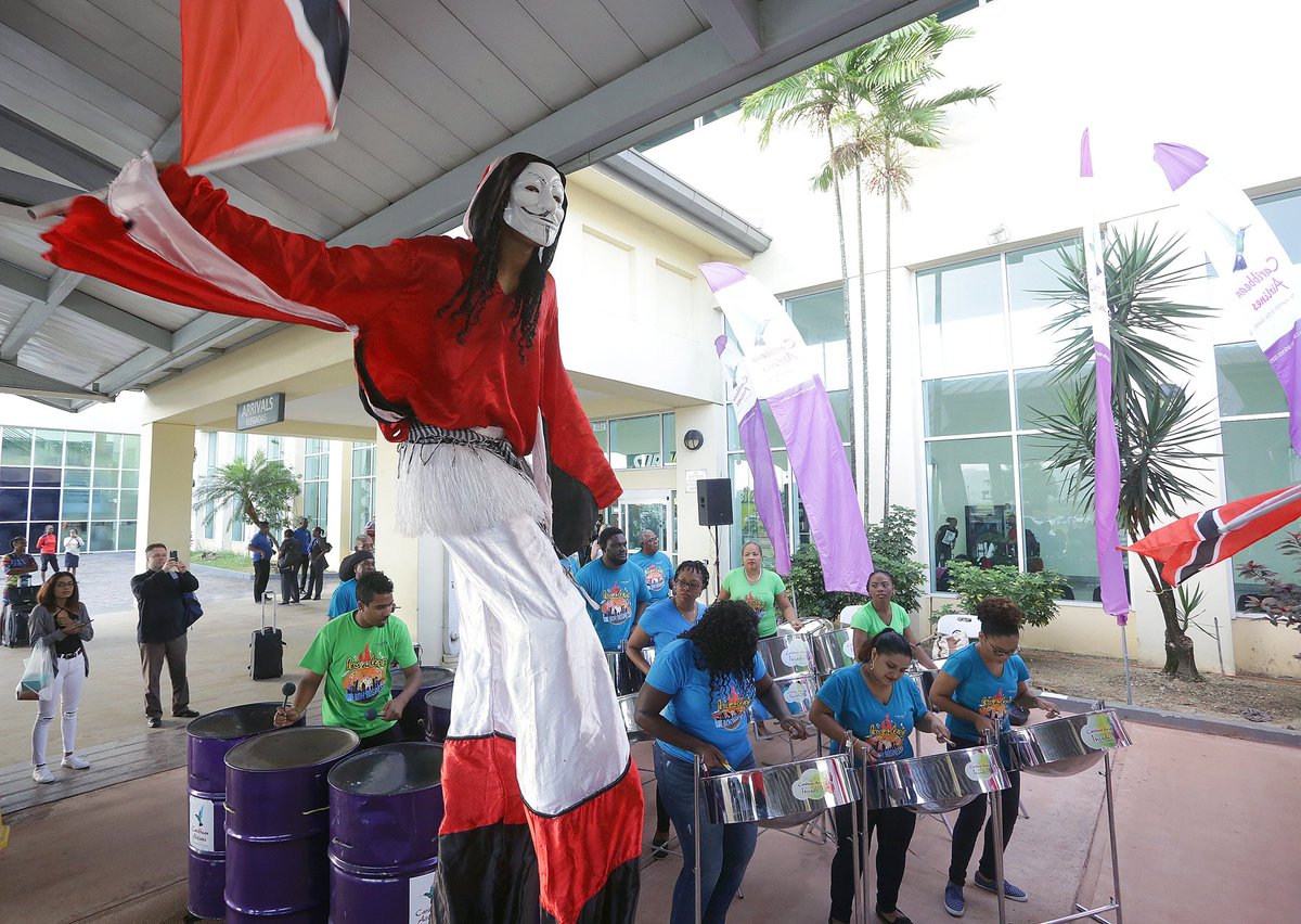 mccdtt's tweet photo. #TrinidadandTobagoCarnival showcase for arriving passengers at Piarco International Airport. Download #GoTrinBago mobile app for #lime365. https://t.co/7mBt6p5uXM