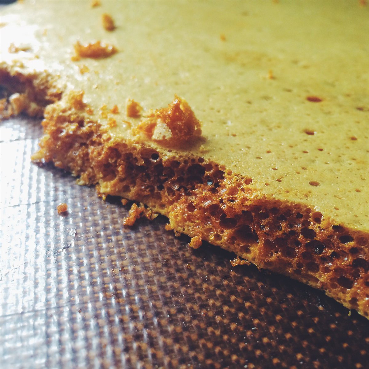 The sweet allure and beauty of honeycomb. This goes with our poached peaches and soft nougat.