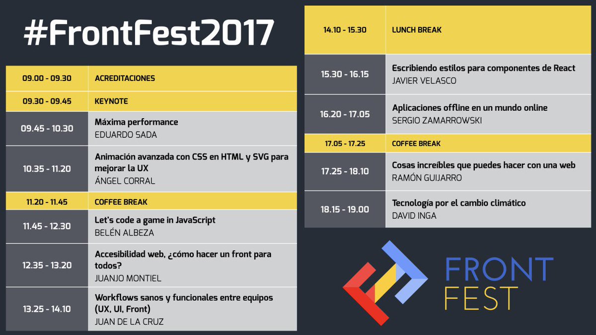 Estamos en el súper interesante   #FrontFest2017 en Madrid, mirad el menú