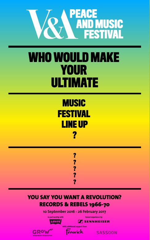 V_and_A's tweet photo. Inspired by the amazing 60s soundtrack to #RecordsandRebels, create your dream music festival line-up https://t.co/BRZJJe3dOX #DesignaPoster https://t.co/Tq3wWZ61qV