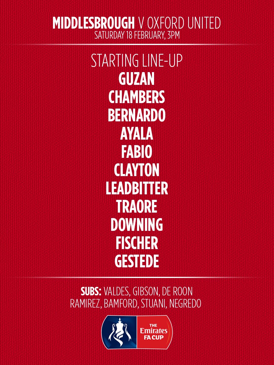 TEAM NEWS | Here's how #Boro line up to face <a href="/OUFCOfficial/">Oxford United</a> this afternoon #UTB