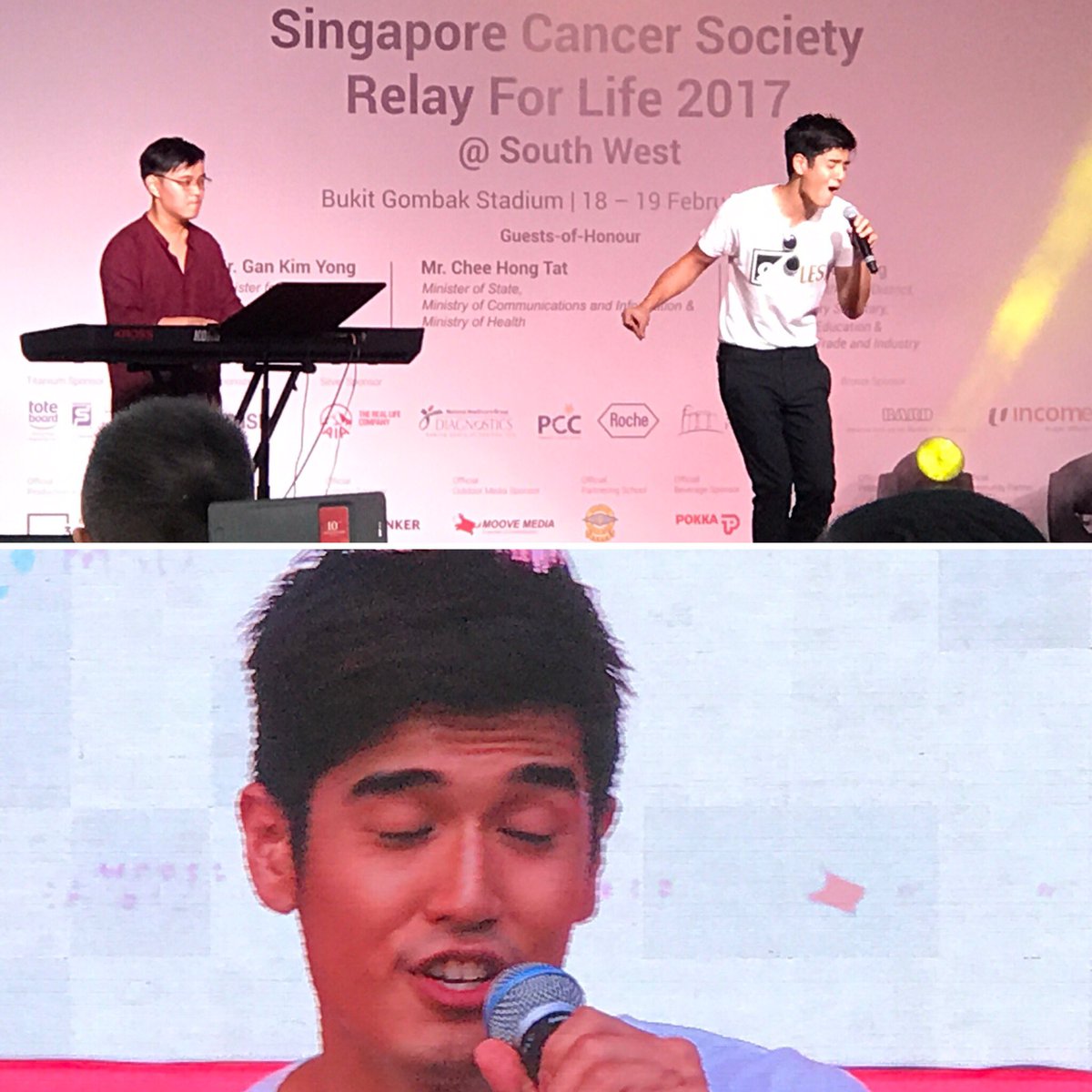 tanwumeng's tweet photo. #guesswho ;-) @NathanHartono singing in support of cancer patients, survivors & caregivers at #scsrelayforlife at Bukit Gombak Stadium! ❤️ https://t.co/r5JXwnk01X