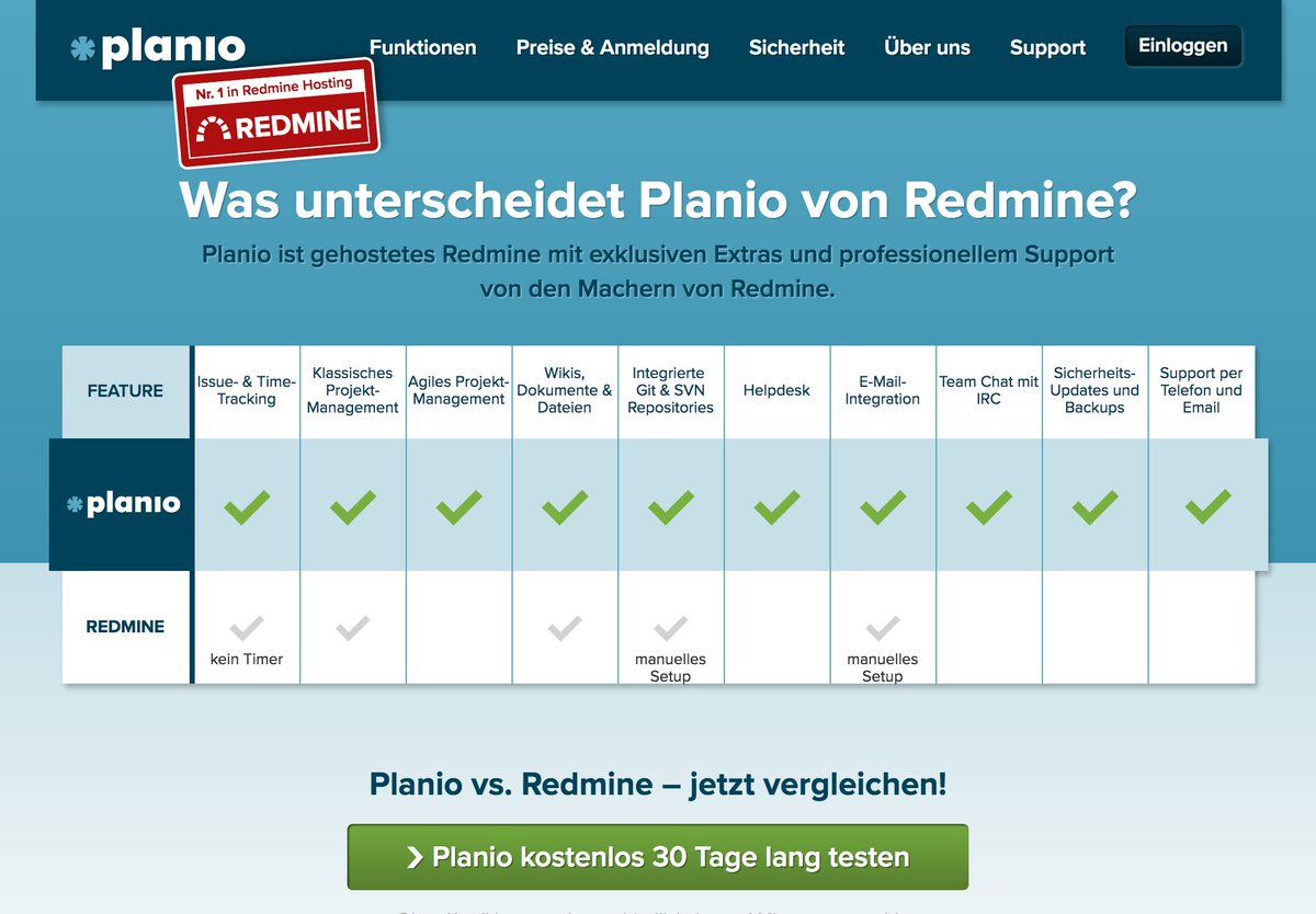 planio's tweet photo. Weil wir manchmal gefragt werden: "Was ist der Unterschied zwischen @planio und Redmine?" Hier der Vergleich: https://t.co/8e2SqVHWks https://t.co/O3VIvYfDp1
