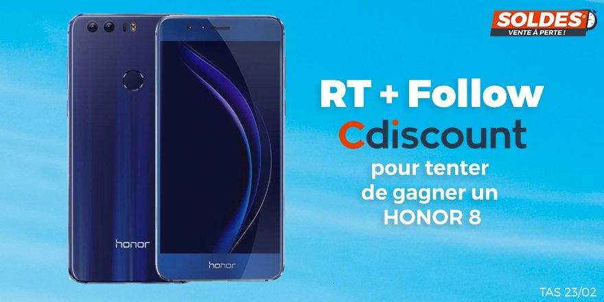 Cdiscount's tweet photo. 🎁 #Concours 

Tente de gagner un #Honor8 ➜ https://t.co/idRl05F5on 📱

Pour participer :
RT + Follow @Cdiscount https://t.co/vnvqFyhONR