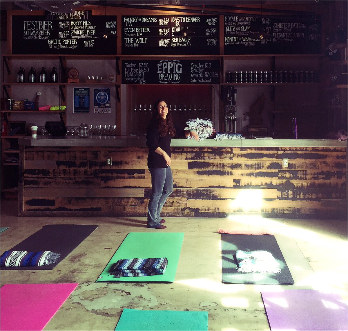EppigBrewing's tweet photo. Yoga + Beer @eppigbrewing is about to get underway! #eppigbrewing #yoga #yogaandbeer #sdbeer #makeitEPPIG https://t.co/vXeYq30Ai8