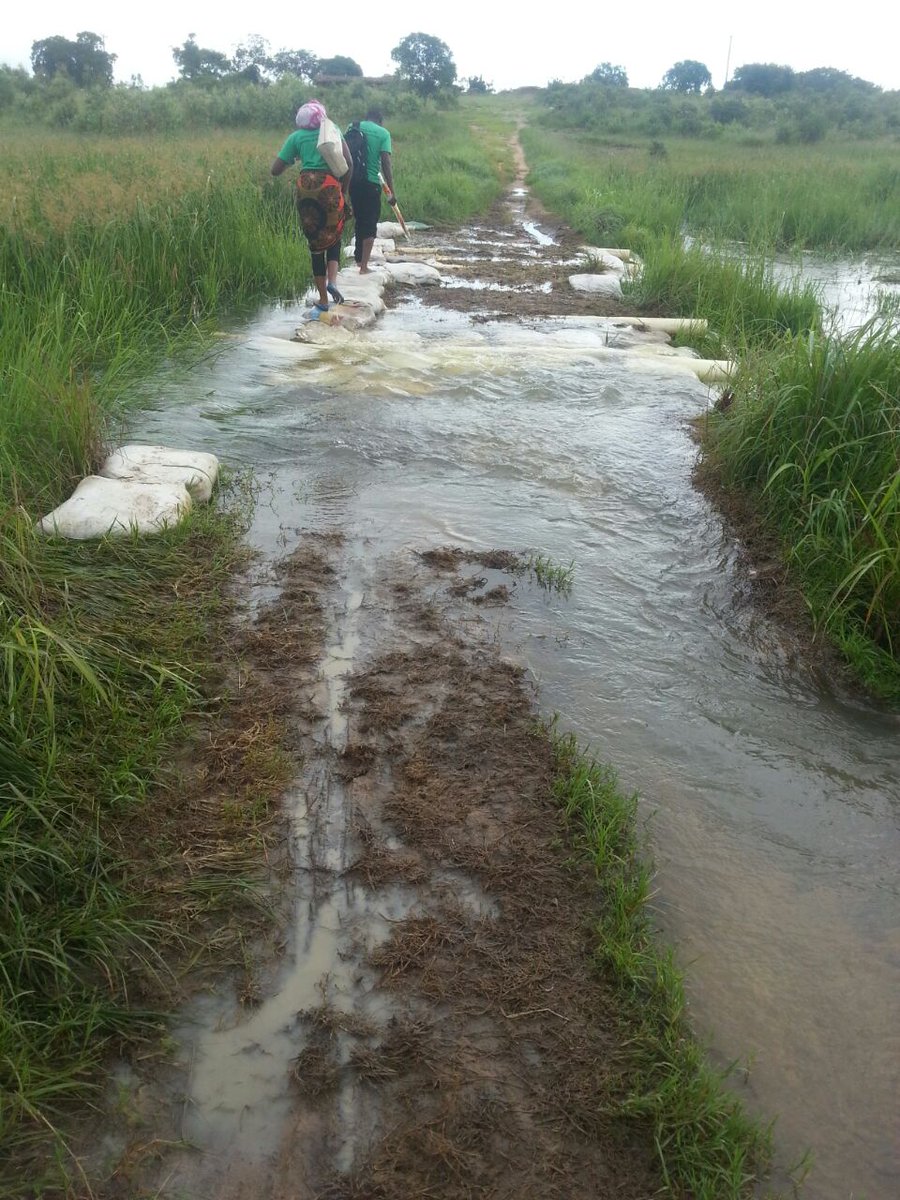 bicomalawi's tweet photo. &amp; being rainy season the roads are bad. Survey team proceeds to a cluster on foot leaving car behind. Day 1, #2017_Trachoma_Impact_Surveys https://t.co/A14QIYbqnS