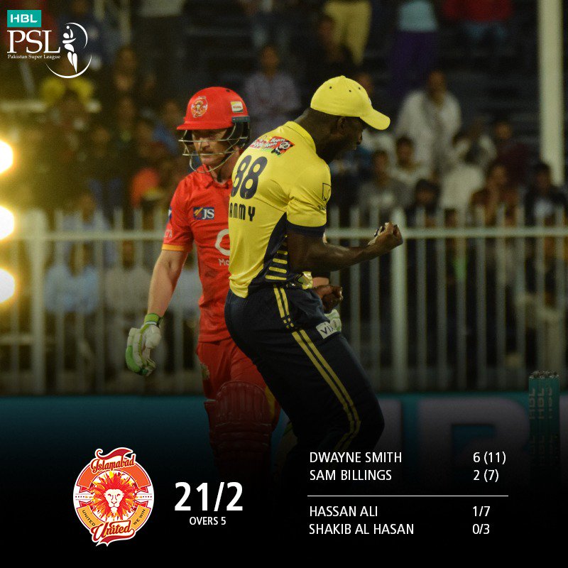 thePSLt20's tweet photo. Zalmi in it big time as they take two important wkts, the 137 run chase can become tricky for United, 21 for 2 in 5 overs #HBLPSL  #IUvPZ https://t.co/8EruxCO9qB