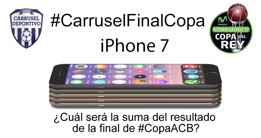 ¡CONCURSAZO! Y sorteamos un ¡IPHONE 7!

¿Cuál será la SUMA del resultado de la final de Copa ACB?

¡DEJA TU RESULTADO EN #CarruselFinalCopa