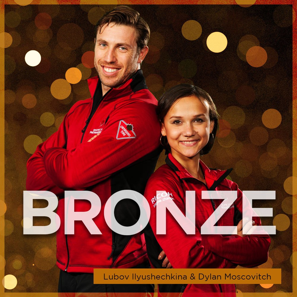 SkateCanada's tweet photo. 🥉@IlyushechkinaL &amp; @DylanMoscovitch #BRONZE #4ContsFigure #4CC #TeamCanada #GoCanada #ÉquipeCanada #AllezCanada 🇨🇦⛸ https://t.co/vdQHDpYnKp