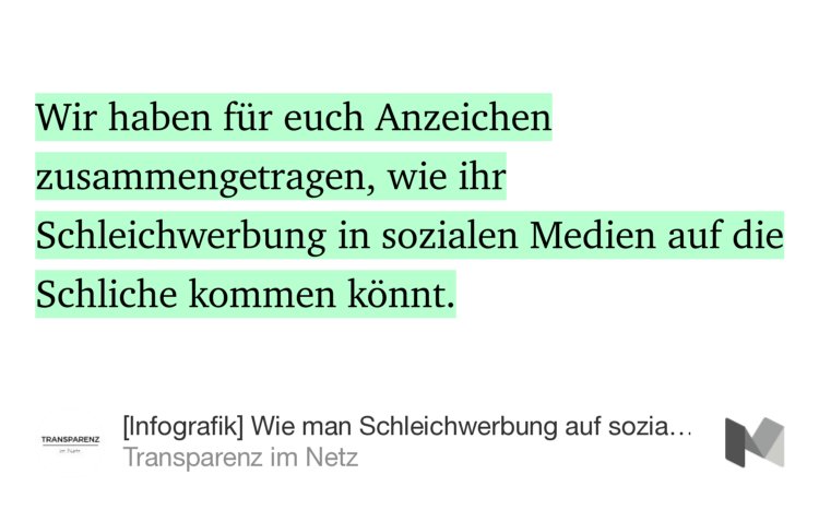 “Wie man Schleichwerbung auf sozialen Medien erkennt” — Eine Infografik von <a href="/TransparenzNetz/">Transparenz im Netz</a> medium.com/@TransparenzNe…