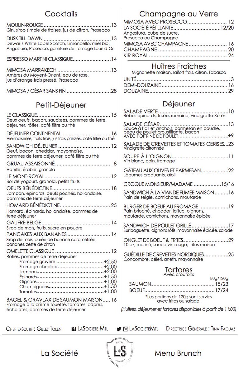 Y'a un nouveau menu #brunch à <a href="/LaSocieteMtl/">La Societe Montreal</a>! Déjà sur la table et nous on l'essaie demain #binhâte ☕️🍳🥓🥞 #BrunchMTL #DowntownMTL