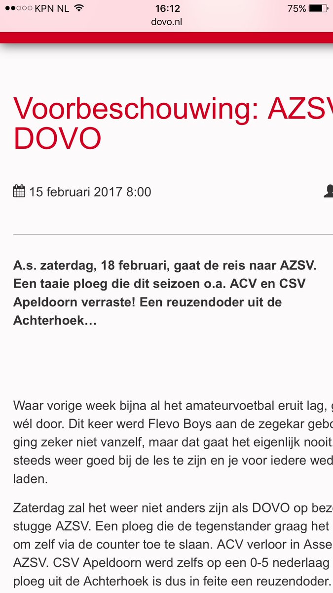 KevintenDolle's tweet photo. AZSV op 2-0 tegen koploper DOVO. Ze hadden zichzelf op de clubwebsite nog zo gewaarschuwd. #reuzendoder #AZSV #Hoofdklasse https://t.co/5RUn2dBmxI