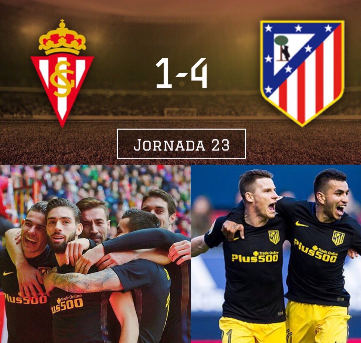 SocceReport_'s tweet photo. El #AtleticoMadrid venció 1-4 a domicilio al #SportindeGijon con Hat-Trick del francés #Gameiro 🇪🇸 https://t.co/NTdaFW1GCh