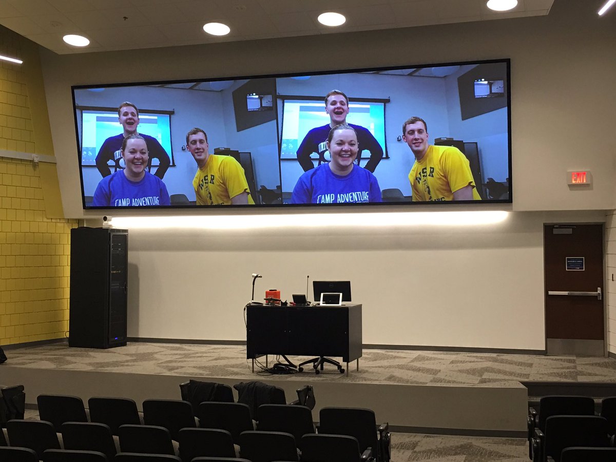 rickseeley's tweet photo. Using @zoom_us at UNI for Camp Adventure event this weekend. Video on 2 big screens! Bringing in 6 remote sites and an overflow room! https://t.co/2WHFrlfqxs