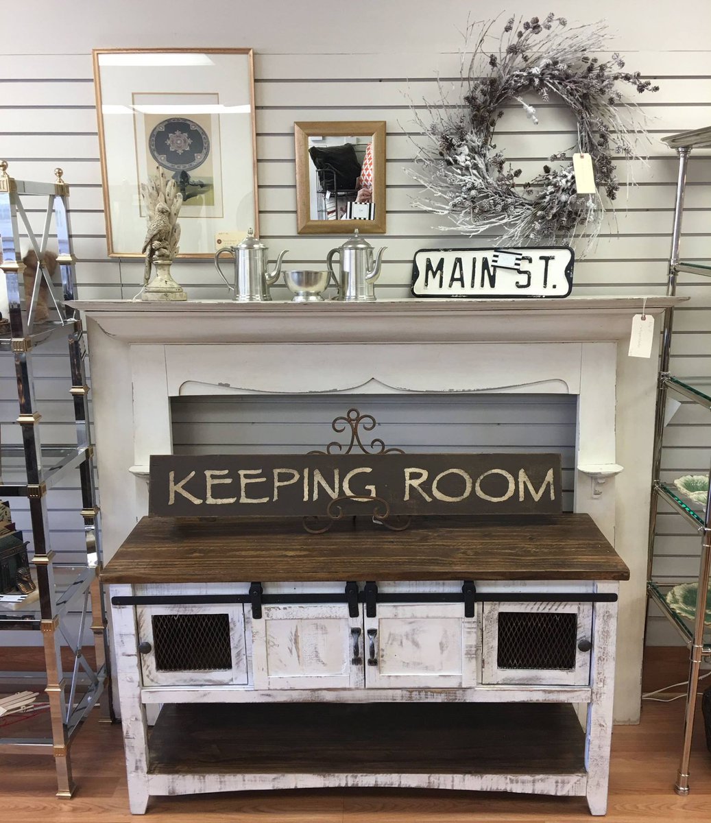 AccentsonMain's tweet photo. This display features one of our rustic barn consoles with sliding doors, decorative street signs and more. #interiordesign #philadelphia https://t.co/UEBzYI7PJF