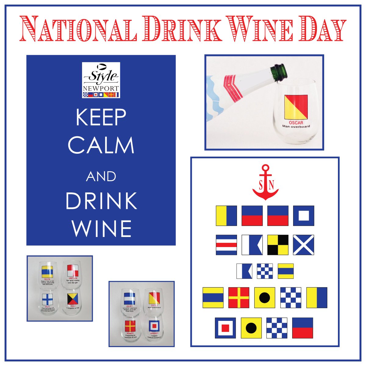 StyleNewport's tweet photo. National Drink Wine Day! Up2Code stemless wine glasses are perfect today & everyday! #NationalWineDay #wine #Up2Code #signalflags #newportri https://t.co/Soo493vc82