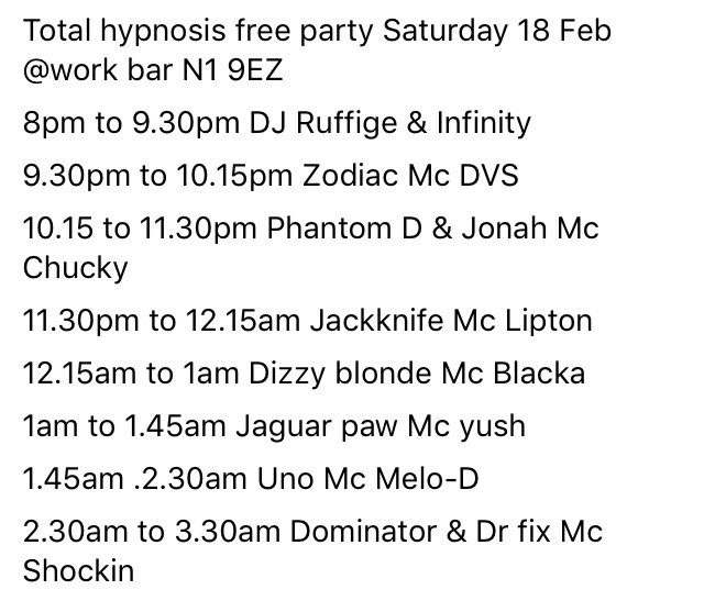 TOTAL HYPNOSIS 
Set Times TONIGHT... 🔊🔊🎤