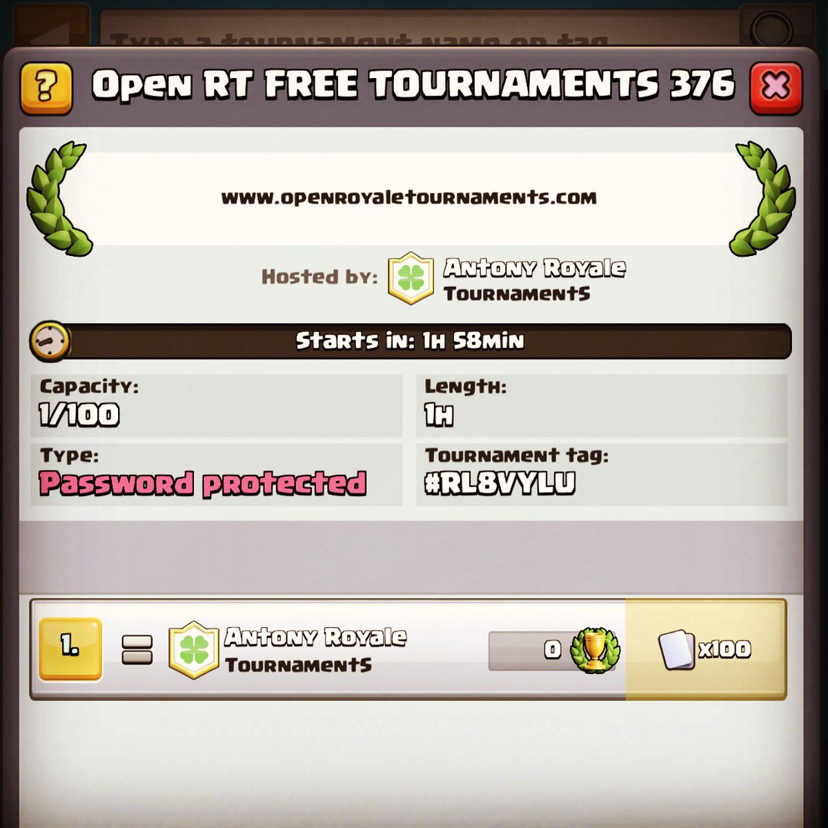 No 376 is live on openroyaletournaments.com you can find easily new tournaments and the passwords #openroyaletournaments #clashroyale