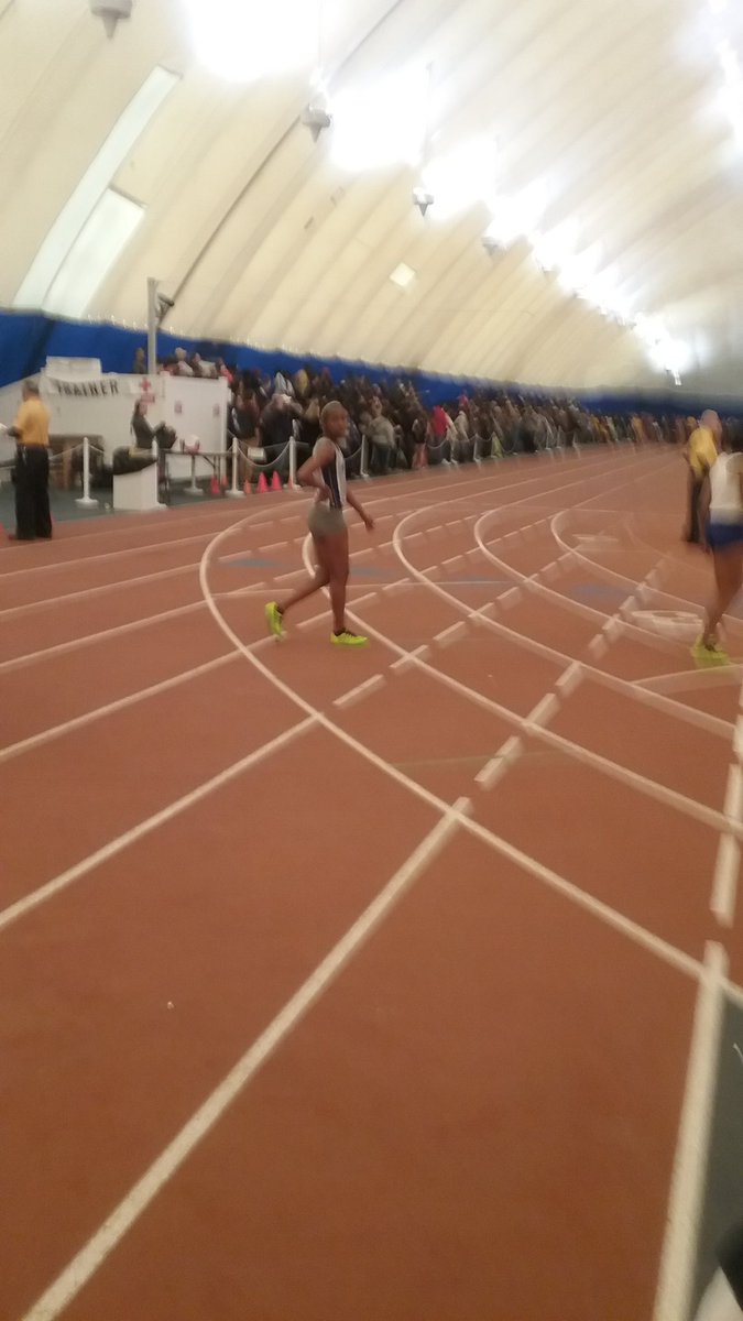 Alivia Scott heads off the track after a strong 55m performance