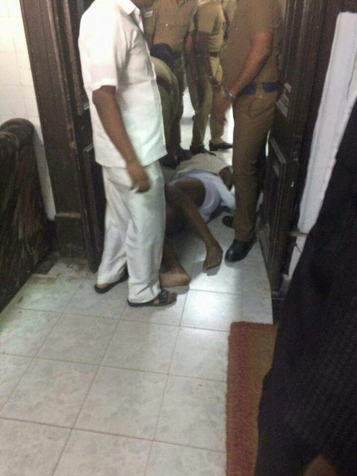 lakhinathan's tweet photo. Pic of DMK MLA Duraimurugan being evicted from the TN assembly. Shame on us https://t.co/UXLbSaSJZD