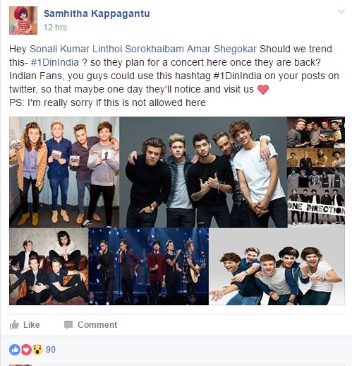 samhitha17's tweet photo. #1DinIndia
#onedirection please do plan a concert here in India once you are backπ
#OneDirectionWeMissYou https://t.co/EA0JTta4Pr