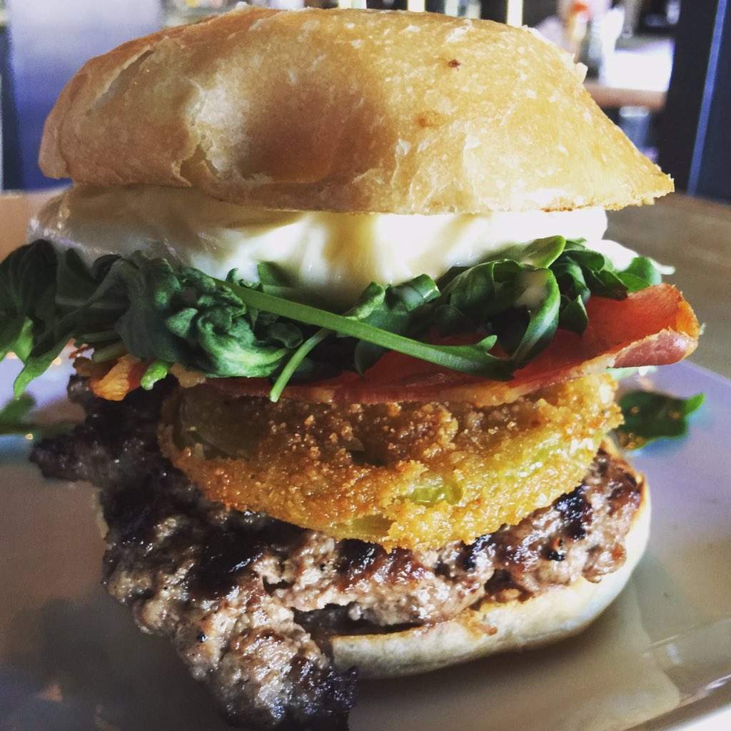 Burger, #Brunch, Bloody Mary...the Bs are covered. Yes, that's a fried green tomato and yes, that's #prosciutto. Patio time, #Denver