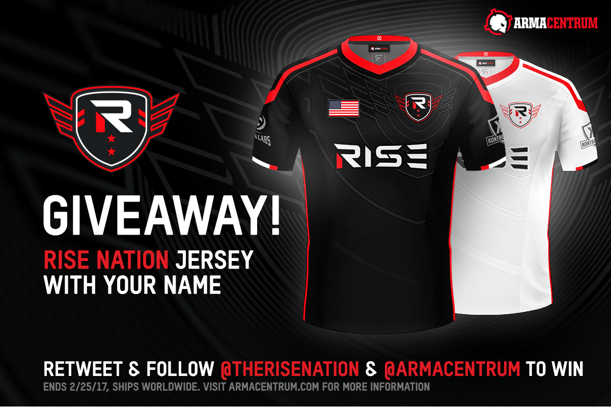 updatingesports's tweet photo. 2017 Rise Nation Jersey GIVEAWAY! Win our Pro Jersey with your name. RETWEET and FOLLOW us and @ArmaCentrum to win. Ends 2/25, Good luck! https://t.co/2O0EUKdAlA