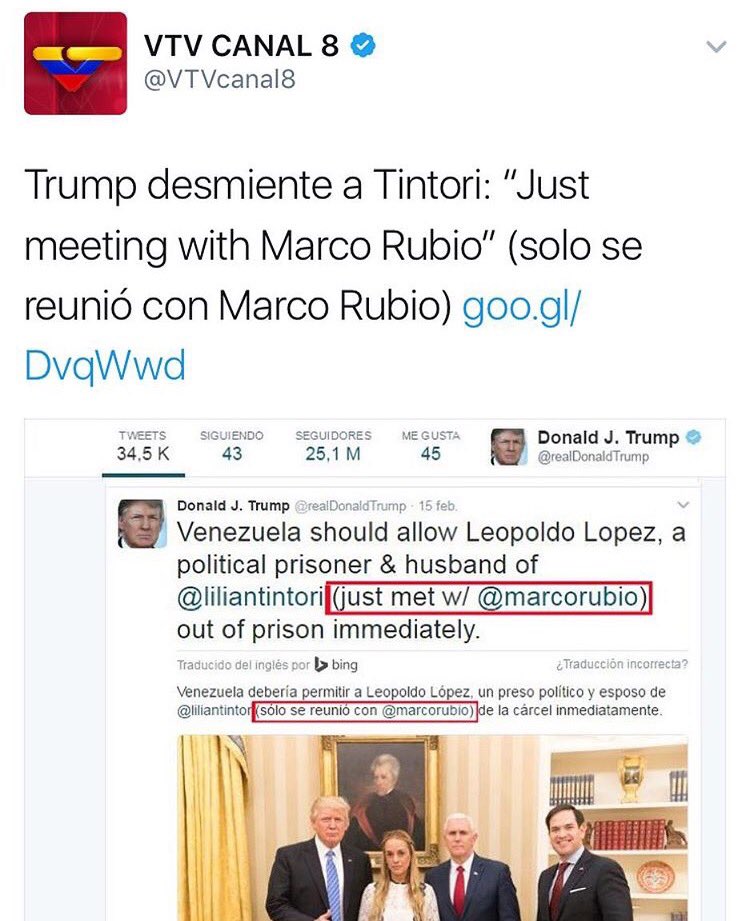 Javierito321's tweet photo. JAJAJAJA DIOS MIO no pueden ser tan animales en la vida "Just met w/ Marco Rubio" 

Traducción de VTV: Solo se reunio con Marco Rubio JAJAJA https://t.co/58Ltsn83sy