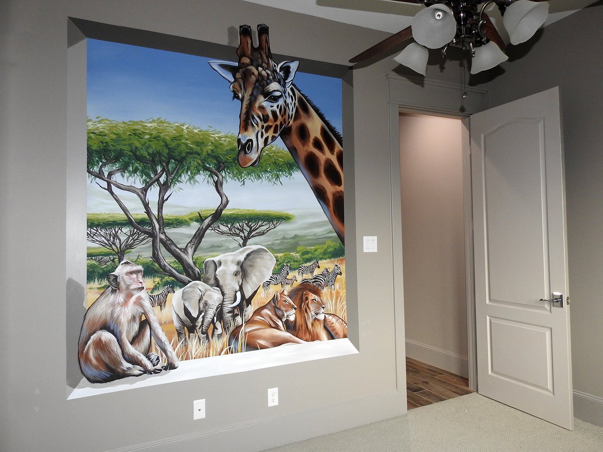 Baby boy nursery #mural #savanna #anatronen