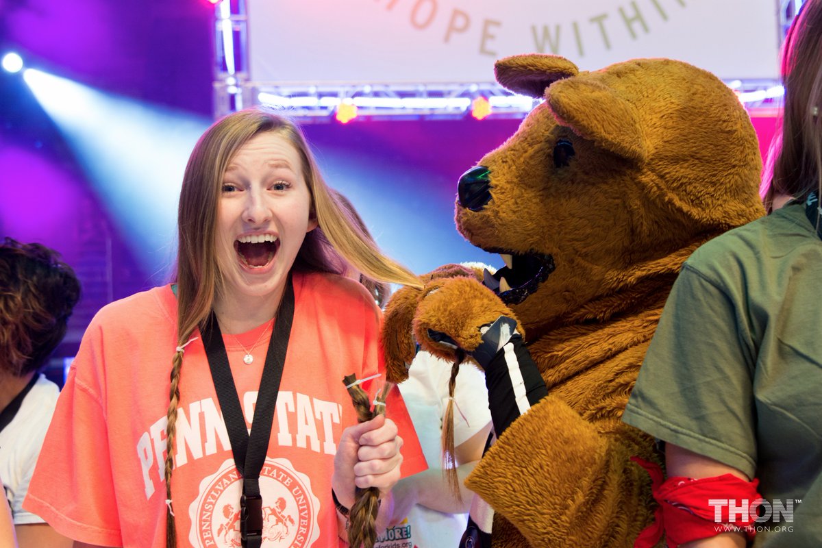 Shout out to our volunteers who just donated more than 430 inches of hair to Wigs for Kids. #THON2017