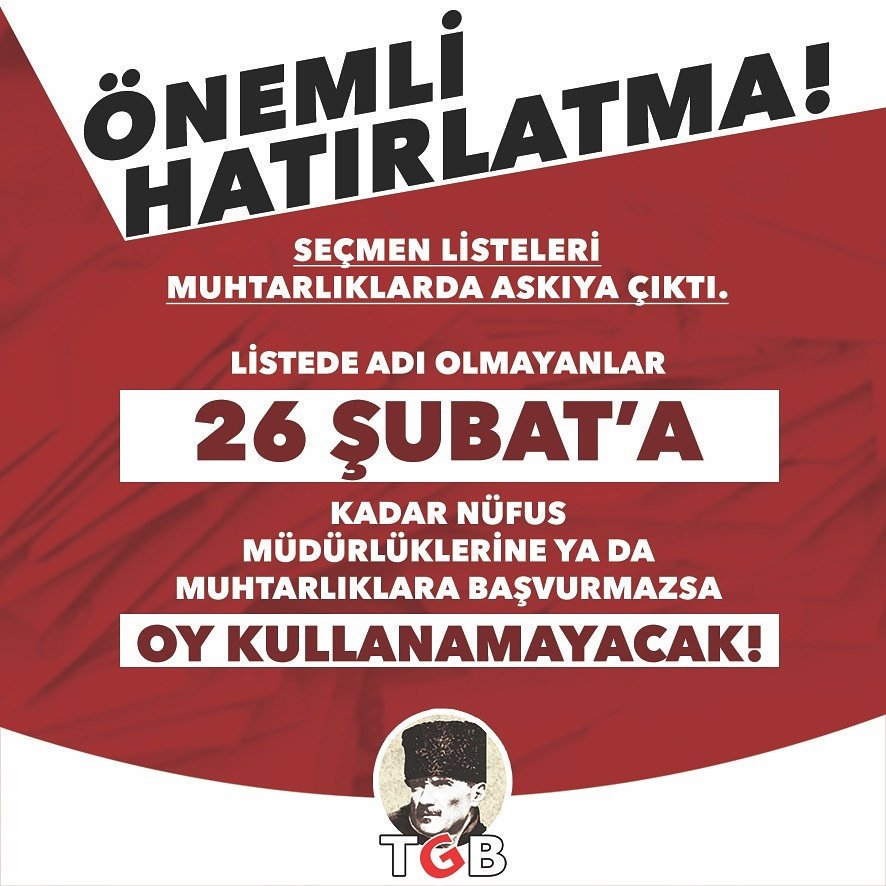Önemli Hatırlatma! 
#VatanSendenHAYIRbekler!
